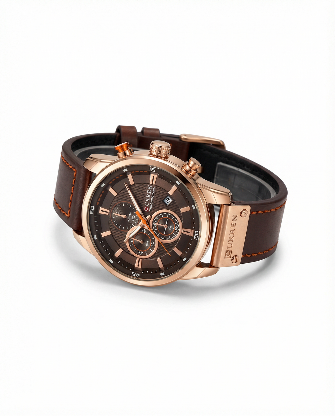 Men's Copper Chronograph Leather Watch | Luxury Analog Quartz Watch