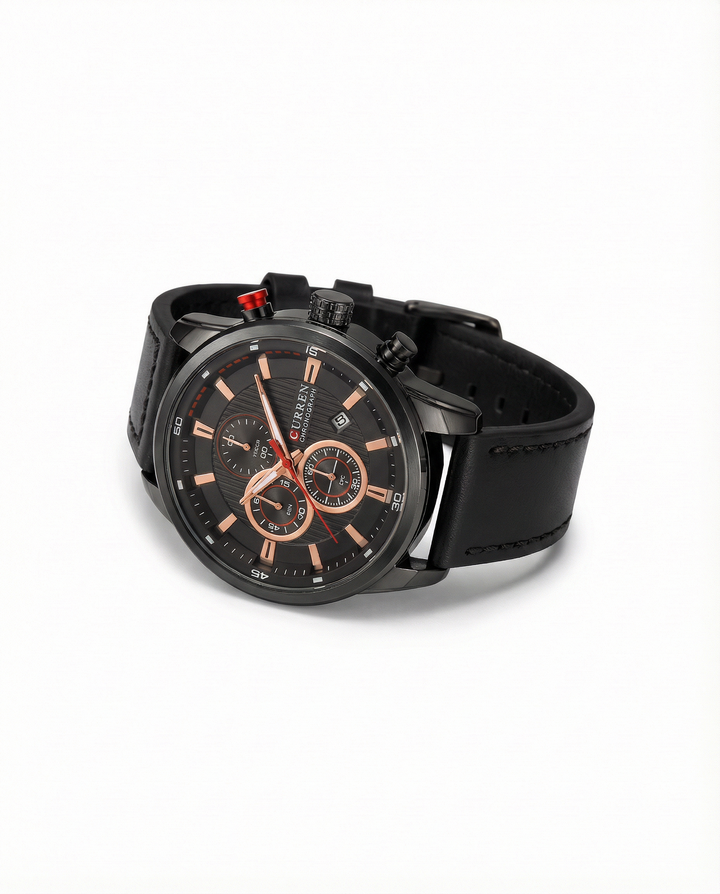 Men's Copper Chronograph Leather Watch | Luxury Analog Quartz Watch
