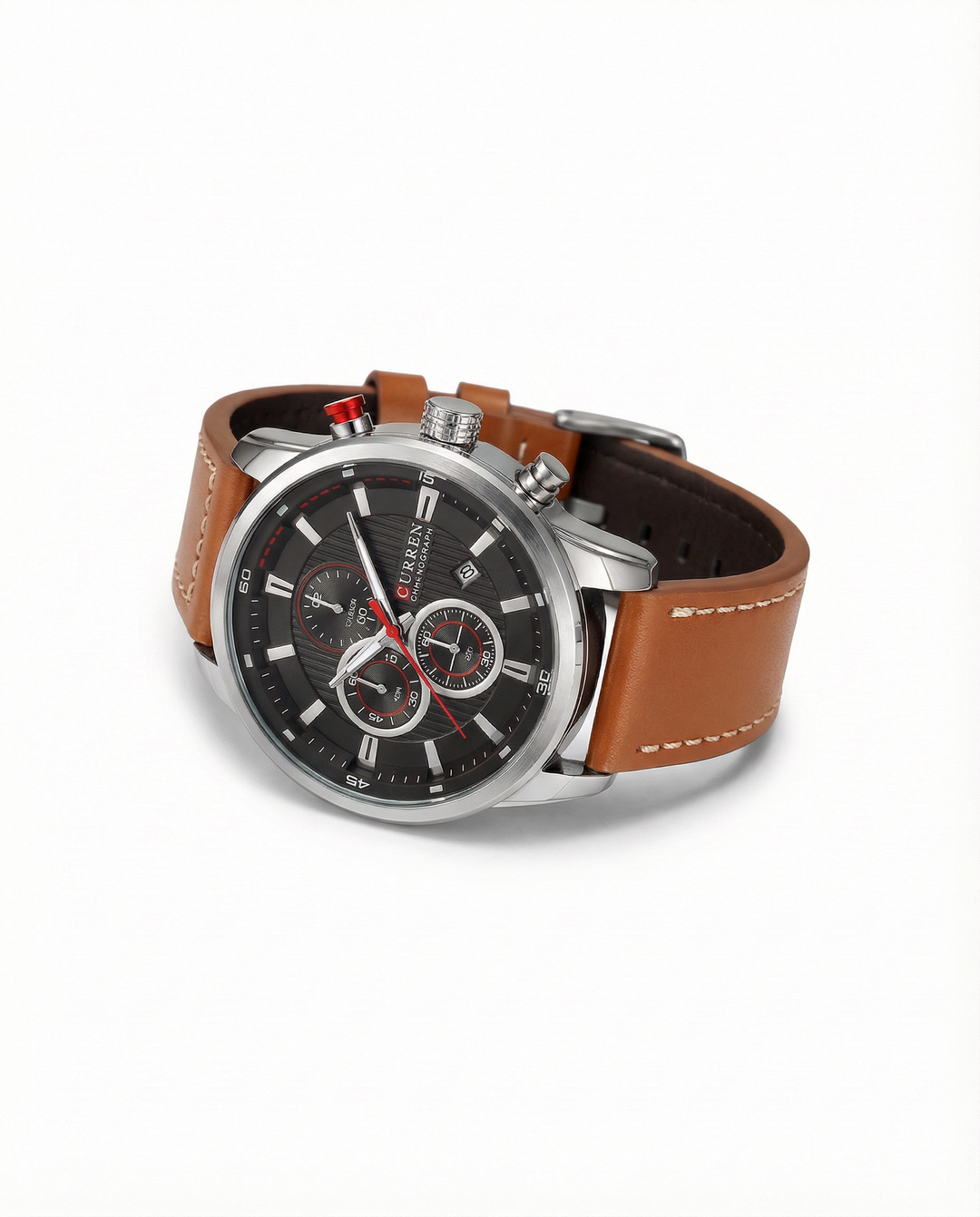Men's Copper Chronograph Leather Watch | Luxury Analog Quartz Watch