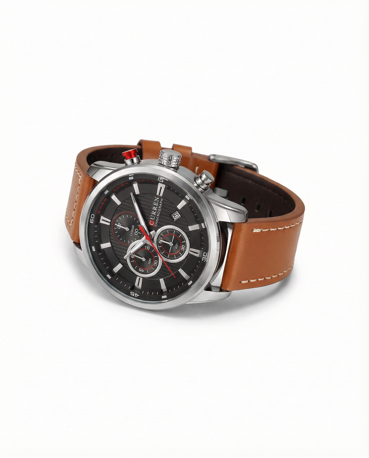 Men's Copper Chronograph Leather Watch | Luxury Analog Quartz Watch