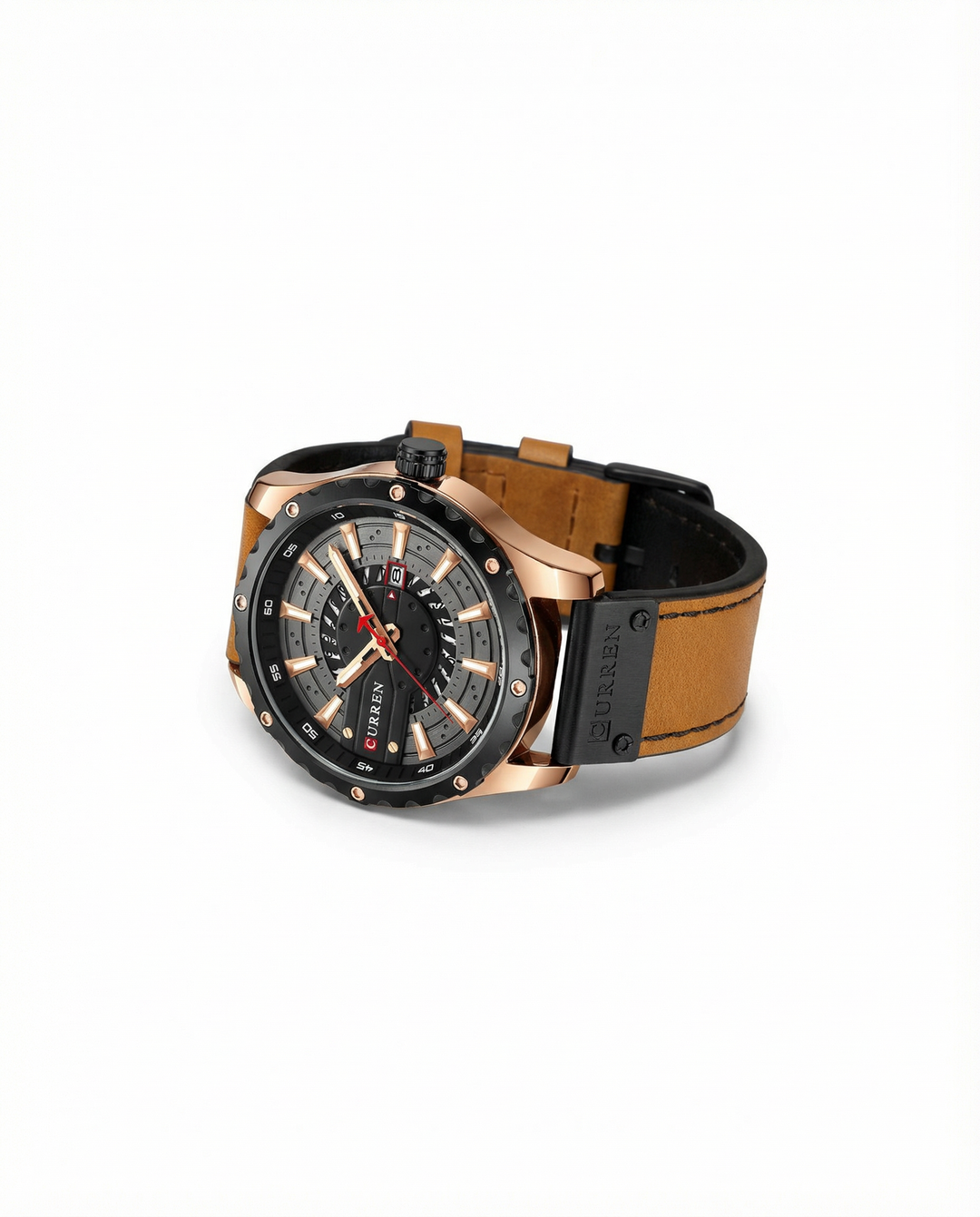 Men's Leather Strap Metal Case Watch | Classic Analog Quartz Timepiece