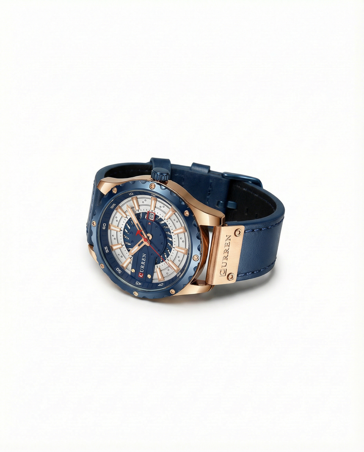 Men's Leather Strap Metal Case Watch | Classic Analog Quartz Timepiece