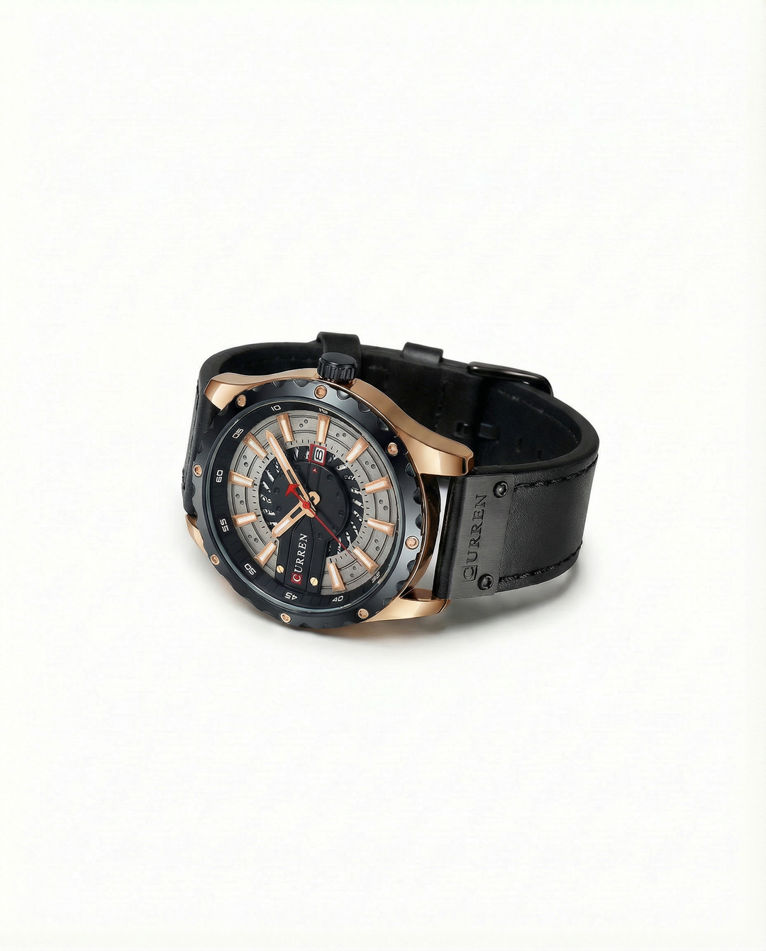 Men's Leather Strap Metal Case Watch | Classic Analog Quartz Timepiece