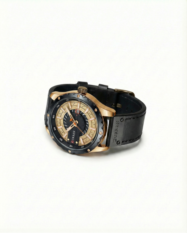 Men's Leather Strap Metal Case Watch | Classic Analog Quartz Timepiece