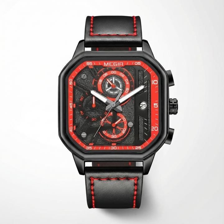 Men's Chronograph Leather Watch | Classic Analog Quartz Wristwatch