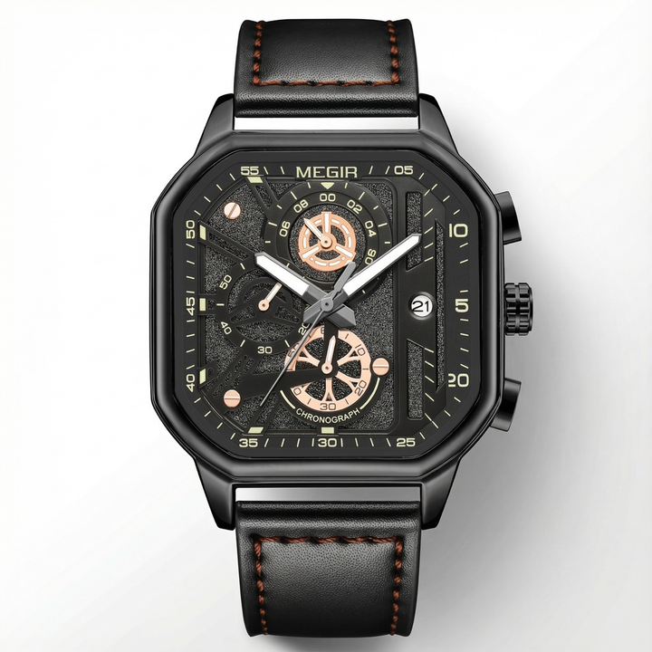 Men's Chronograph Leather Watch | Classic Analog Quartz Wristwatch