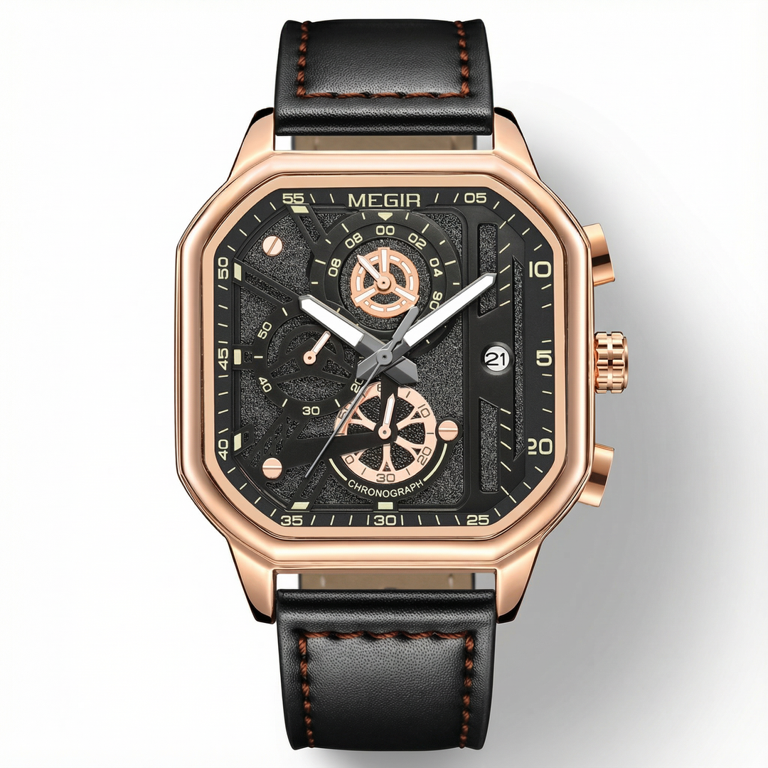 Men's Chronograph Leather Watch | Classic Analog Quartz Wristwatch