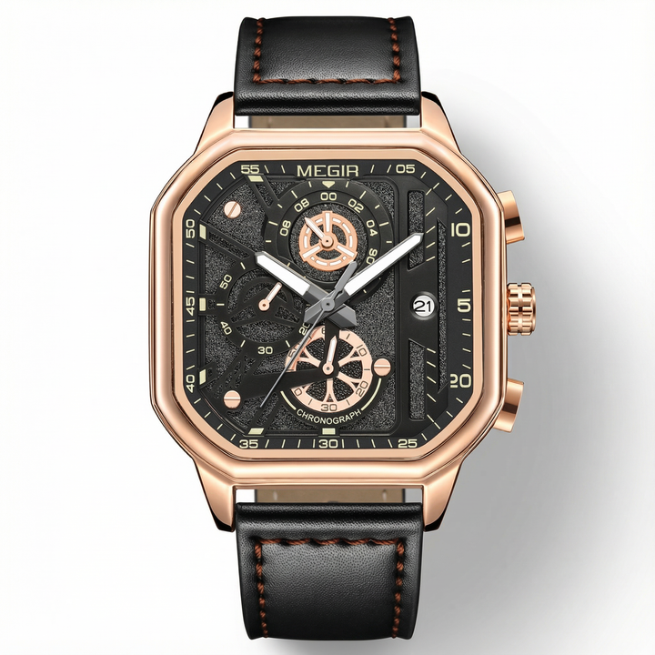 Men's Chronograph Leather Watch | Classic Analog Quartz Wristwatch