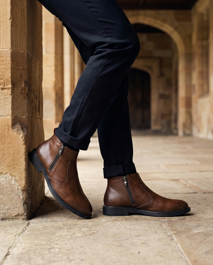 Men's Leather Boots – Side Zip Everyday Comfort