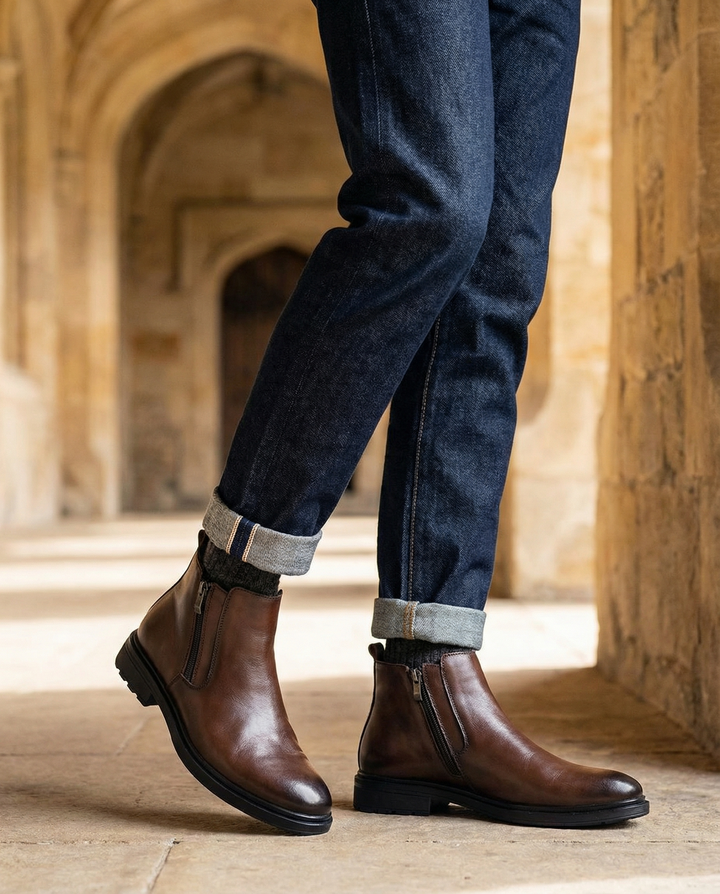 Men's Genuine Leather Boots – Side Zip Comfort
