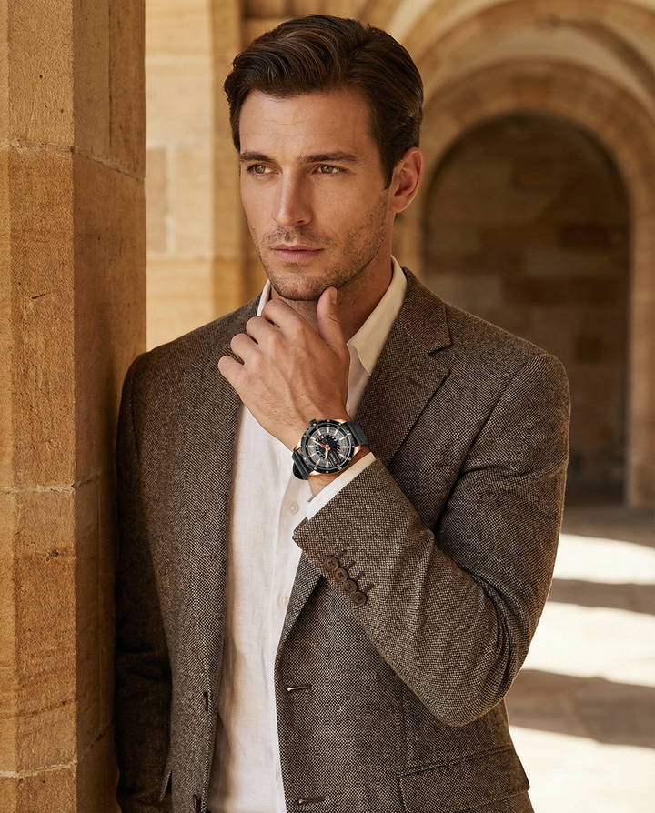 Men's Leather Strap Metal Case Watch | Classic Analog Quartz Timepiece