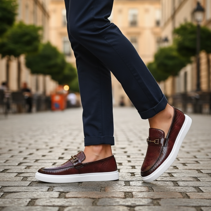 Men’s Leather Loafers – Embossed Slip-On Style