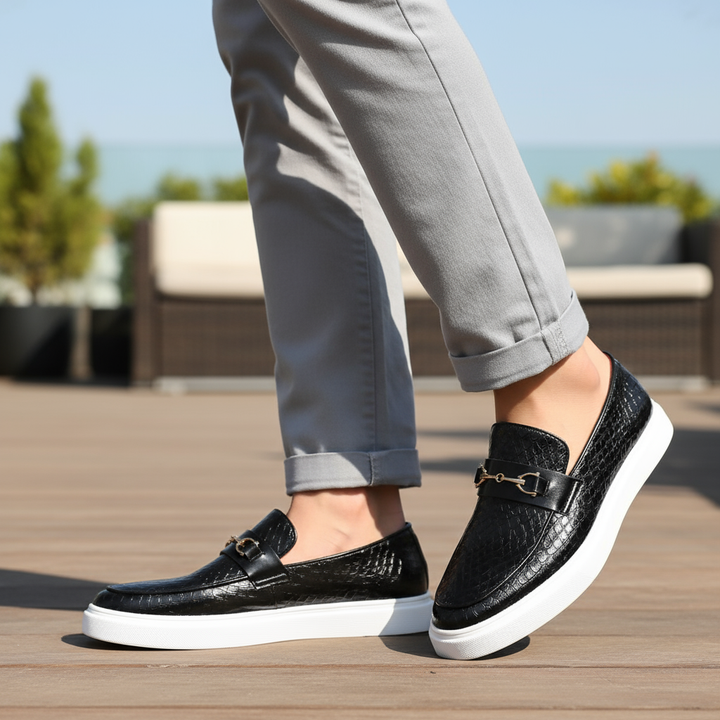 Men’s Leather Loafers – Embossed Slip-On Style