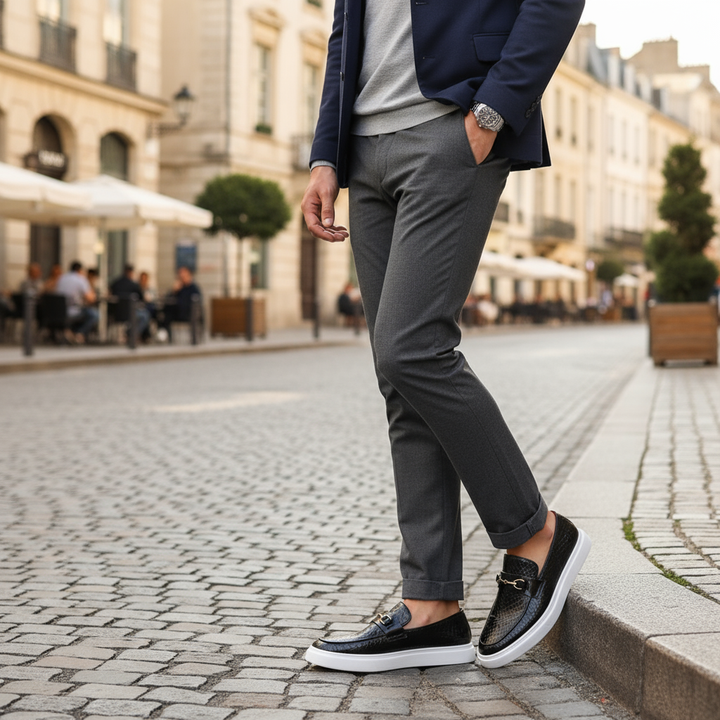 Men’s Leather Loafers – Embossed Slip-On Style