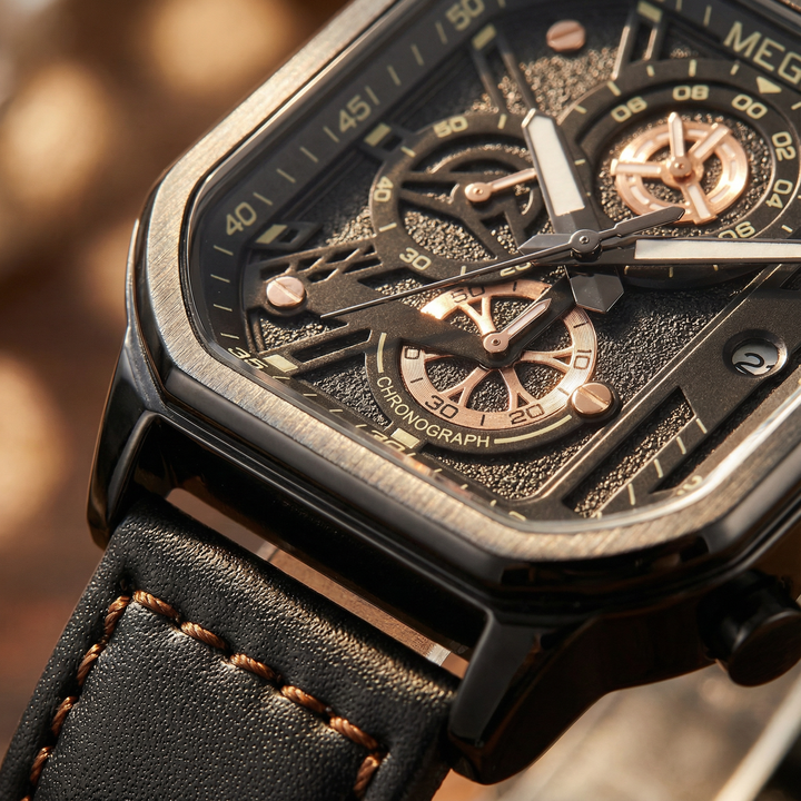 Men's Chronograph Leather Watch | Classic Analog Quartz Wristwatch