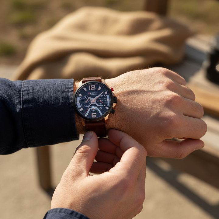 Men's Wood & Steel Chronograph Watch | Luxury Quartz Wristwatch