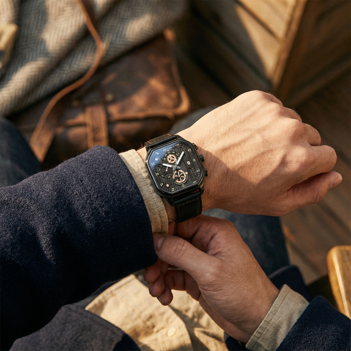 Men's Chronograph Leather Watch | Classic Analog Quartz Wristwatch