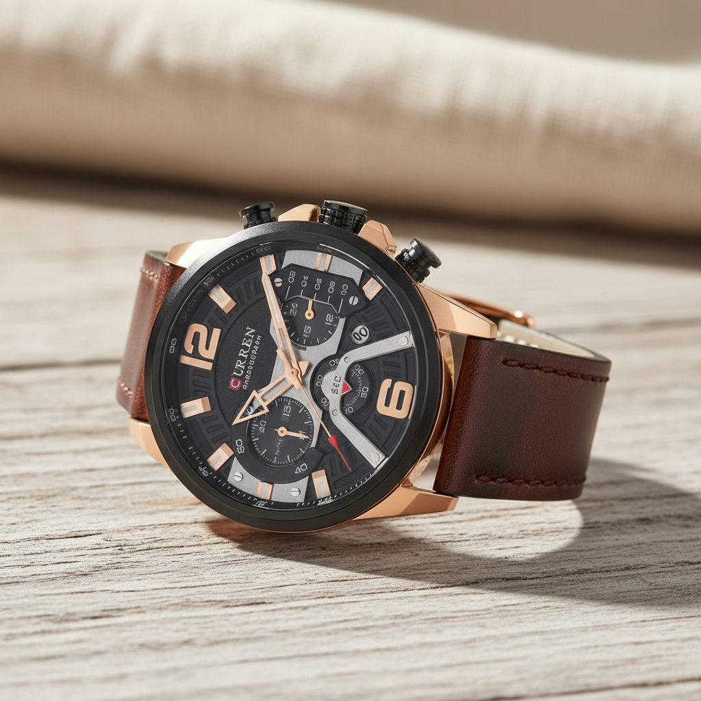 Men's Wood & Steel Chronograph Watch | Luxury Quartz Wristwatch