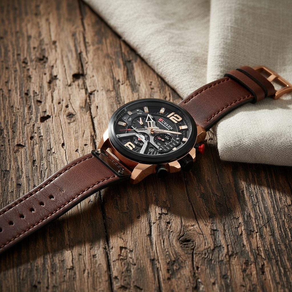 Men's Wood & Steel Chronograph Watch | Luxury Quartz Wristwatch