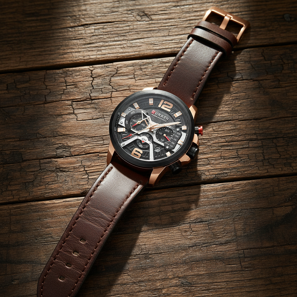 Men's Wood & Steel Chronograph Watch | Luxury Quartz Wristwatch