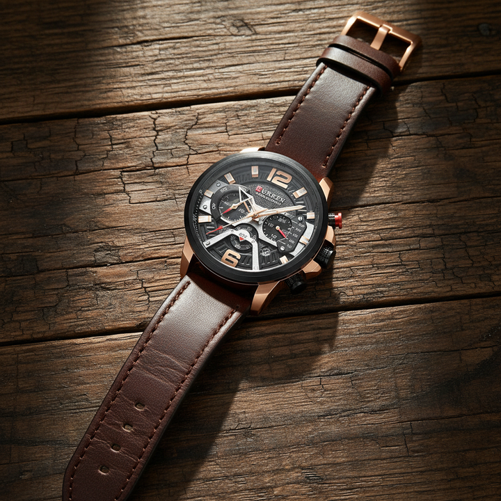 Men's Wood & Steel Chronograph Watch | Luxury Quartz Wristwatch