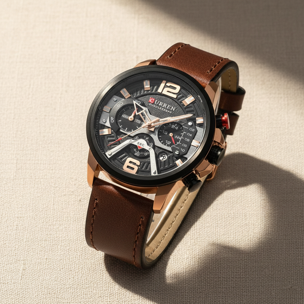 Men's Wood & Steel Chronograph Watch | Luxury Quartz Wristwatch