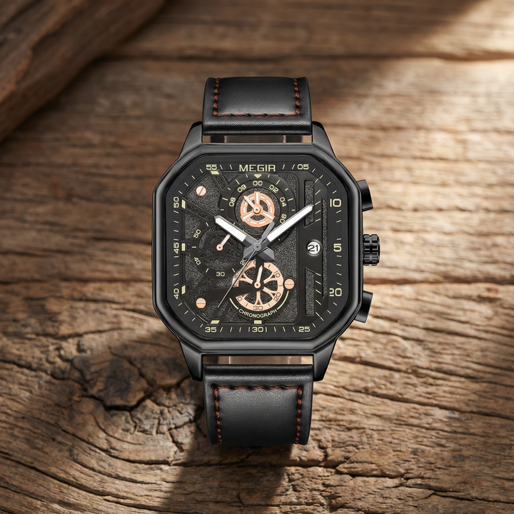 Men's Chronograph Leather Watch | Classic Analog Quartz Wristwatch