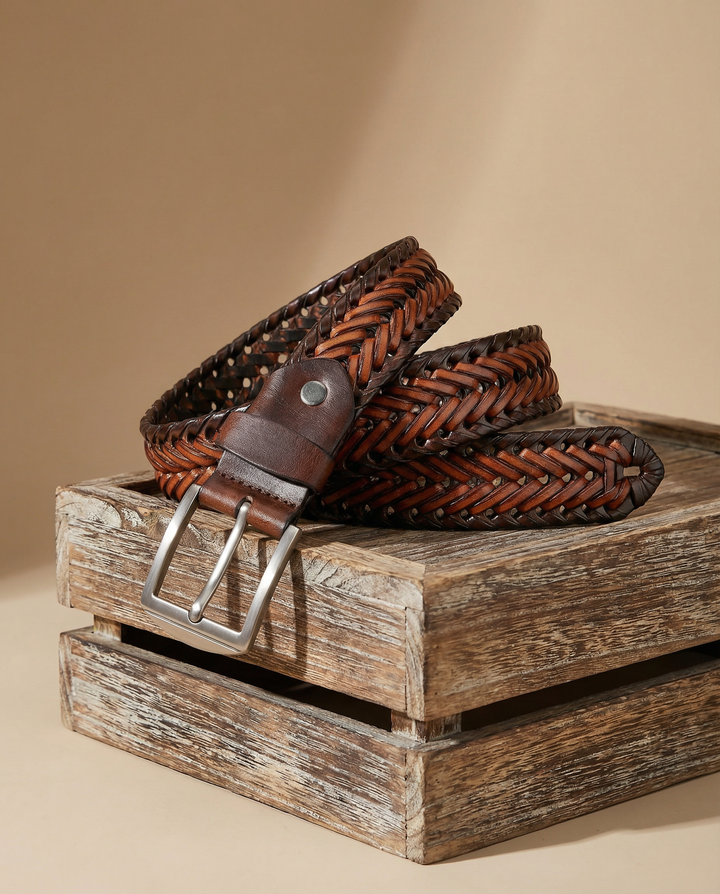 Men's Braided Leather Belt | Custom-Fit Woven Casual Dress Strap
