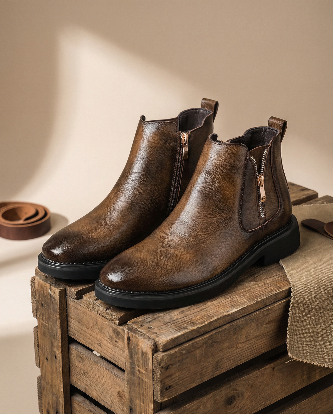 Men's Leather Boots – Full-Grain Side Zip Comfort