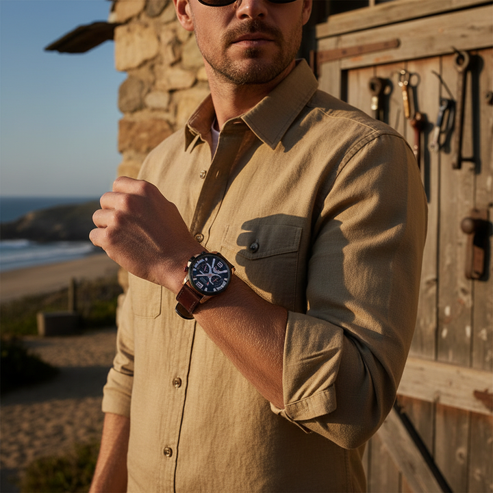 Men's Wood & Steel Chronograph Watch | Luxury Quartz Wristwatch