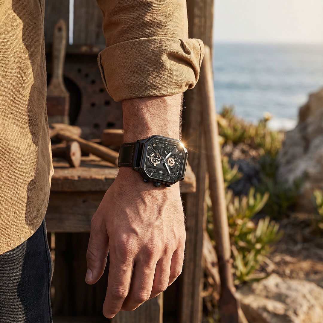 Men's Chronograph Leather Watch | Classic Analog Quartz Wristwatch