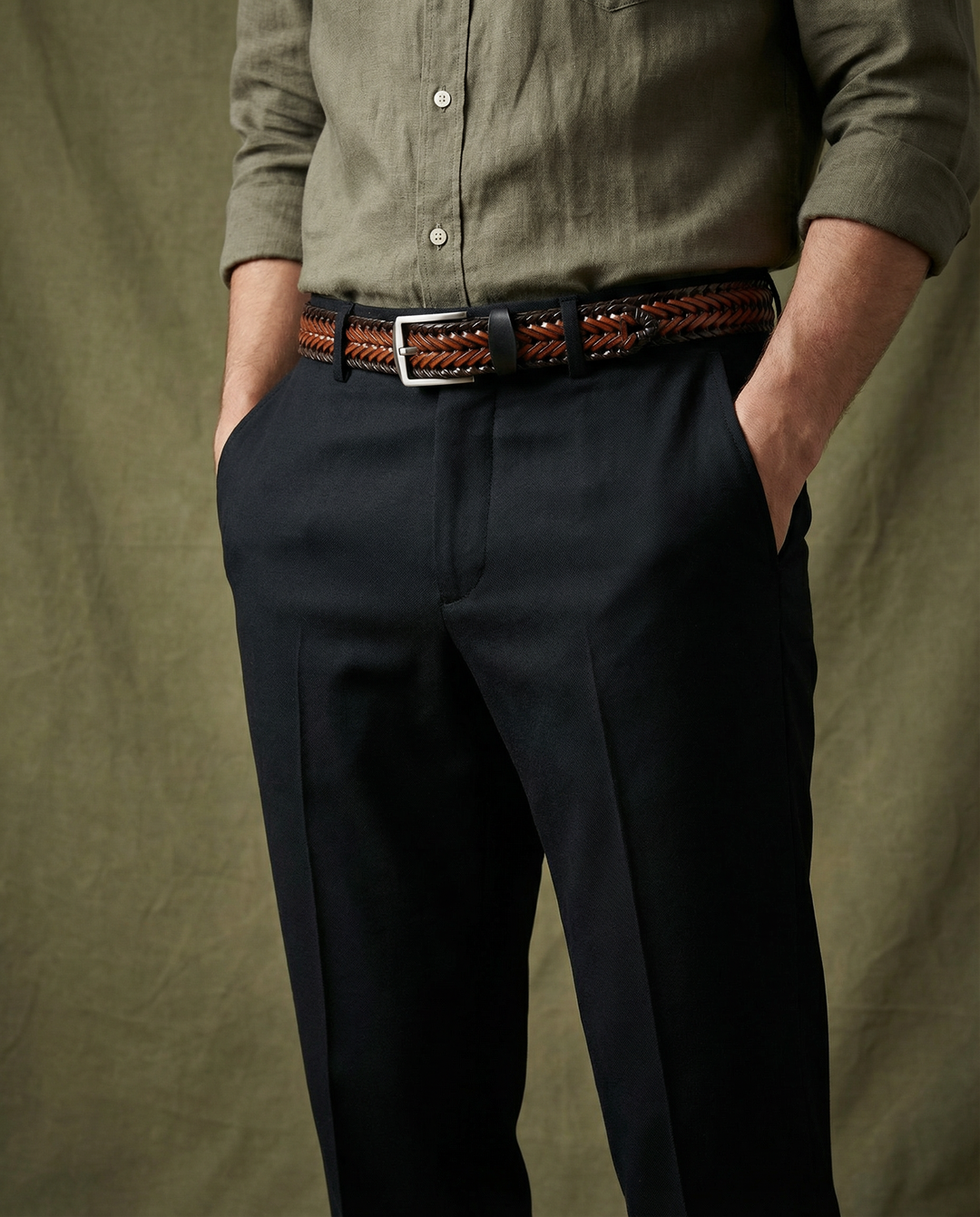 Men's Braided Leather Belt | Custom-Fit Woven Casual Dress Strap