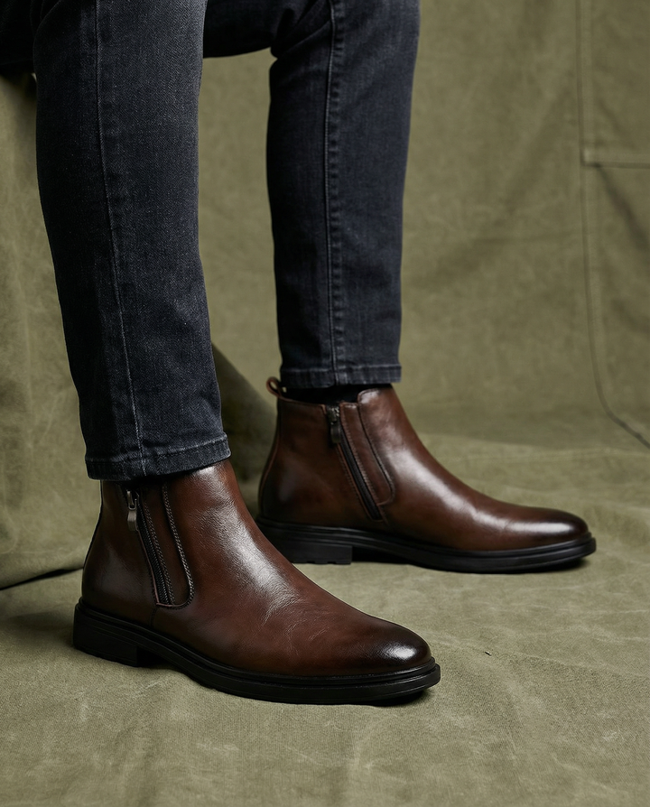 Men's Genuine Leather Boots – Side Zip Comfort