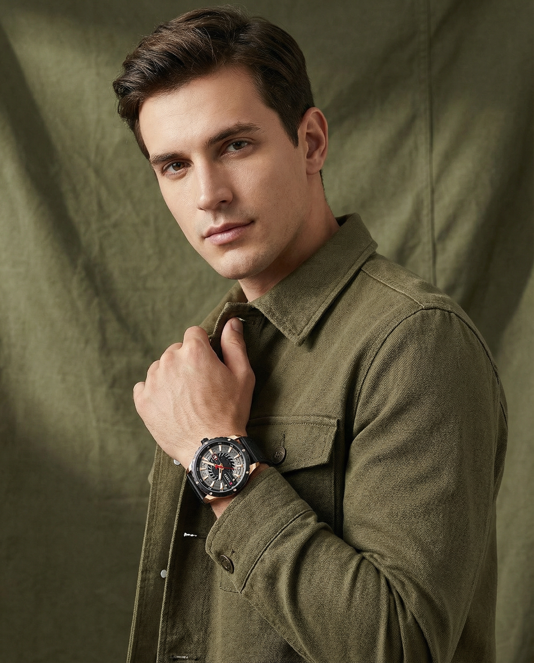 Men's Leather Strap Metal Case Watch | Classic Analog Quartz Timepiece