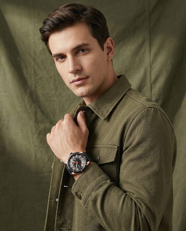 Men's Leather Strap Metal Case Watch | Classic Analog Quartz Timepiece