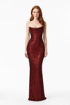 Gaia Crystal Cowl Gown Strapless Floor Length Maxi Dress With Crystal Embellishments