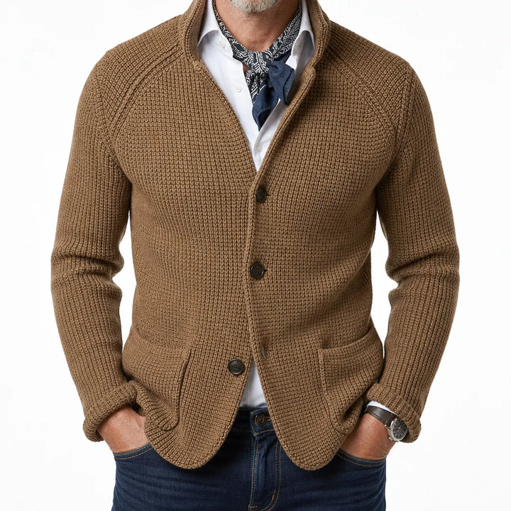 Men's Stand Collar Waffle Knit Cardigan Jacket