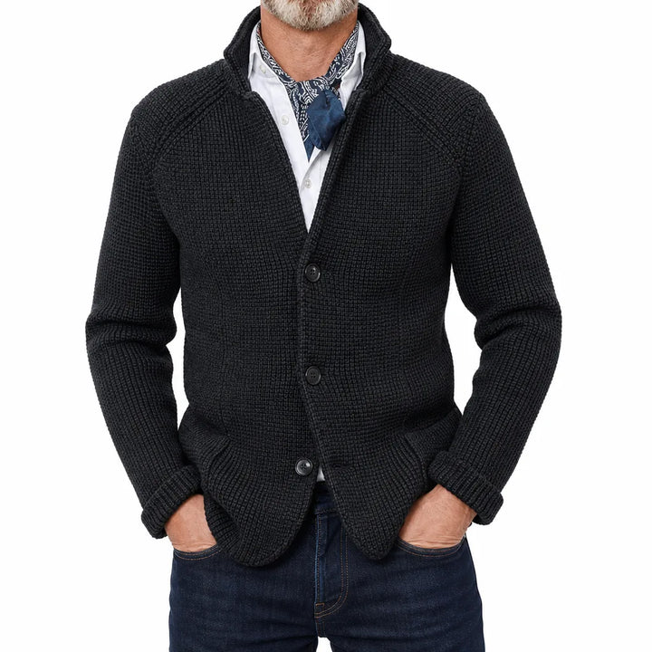 Men's Stand Collar Waffle Knit Cardigan Jacket