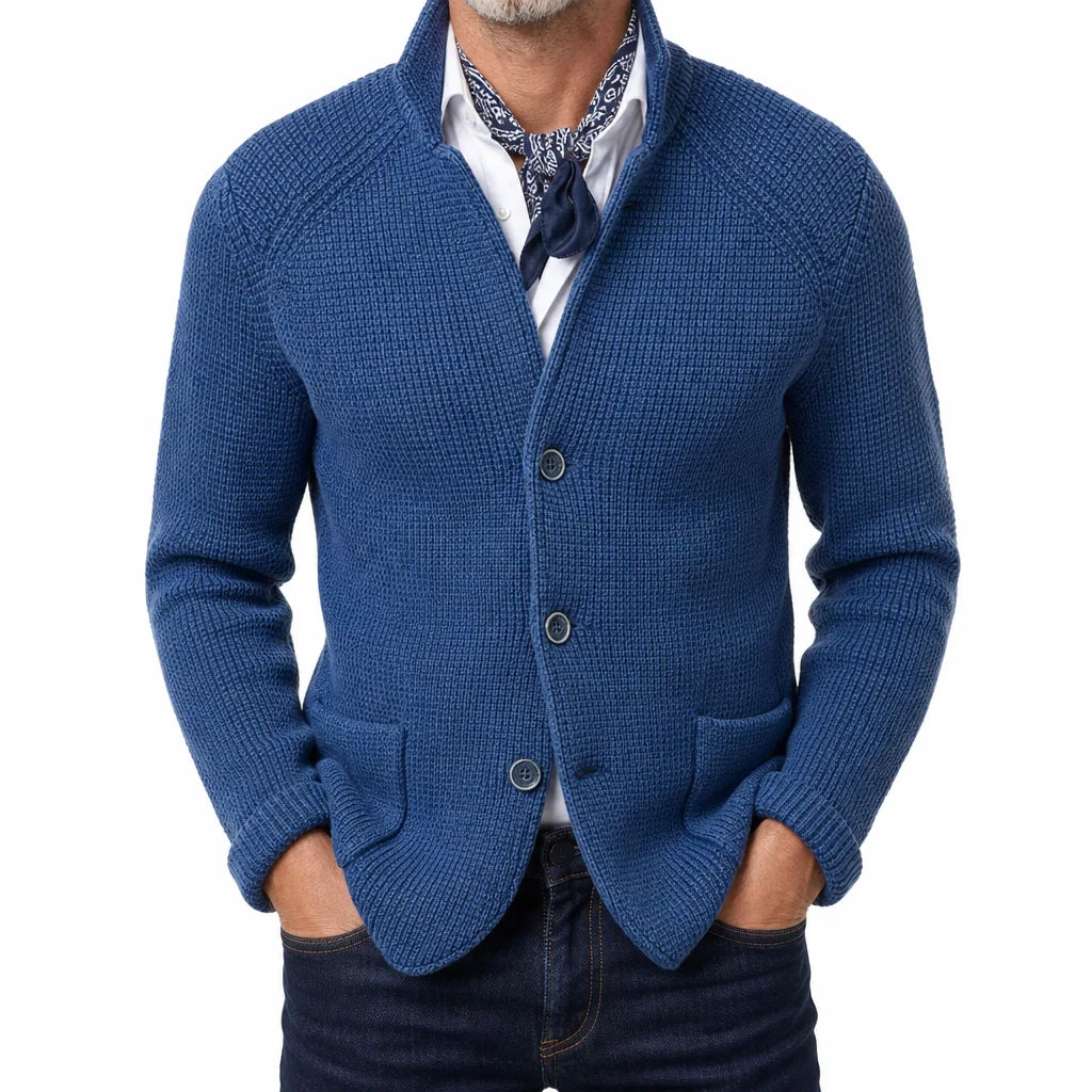 Men's Stand Collar Waffle Knit Cardigan Jacket