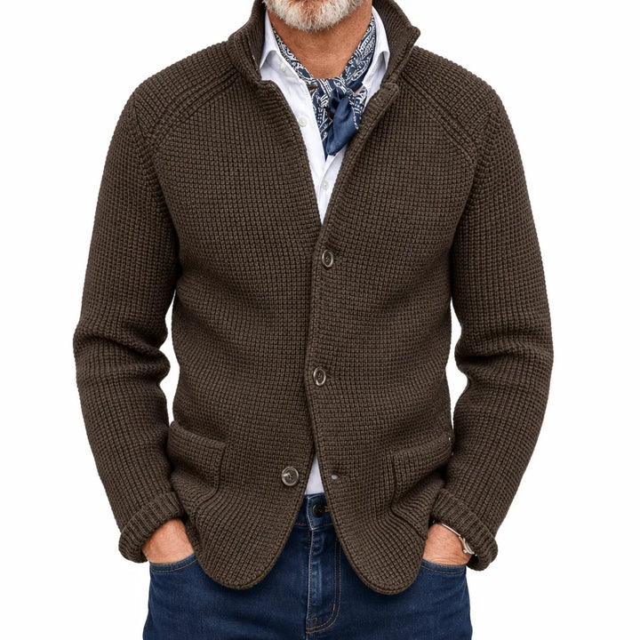 Men's Stand Collar Waffle Knit Cardigan Jacket