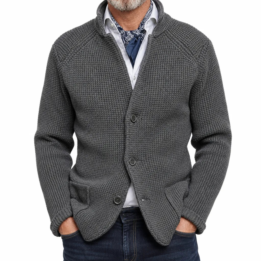 Men's Stand Collar Waffle Knit Cardigan Jacket