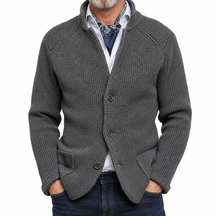 Men's Stand Collar Waffle Knit Cardigan Jacket