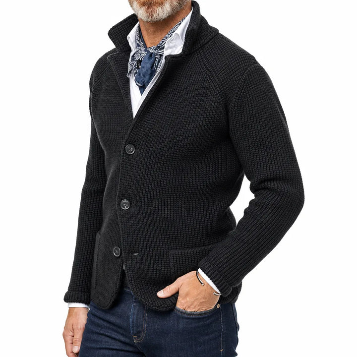 Men's Stand Collar Waffle Knit Cardigan Jacket