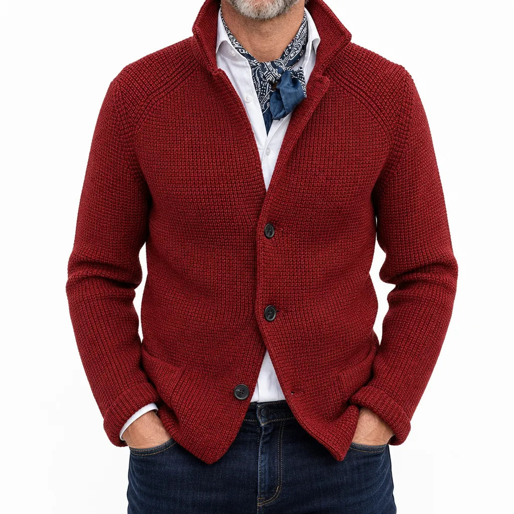 Men's Stand Collar Waffle Knit Cardigan Jacket