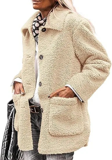 Winter Teddy Coat Women Plush Longline Button Front Coat