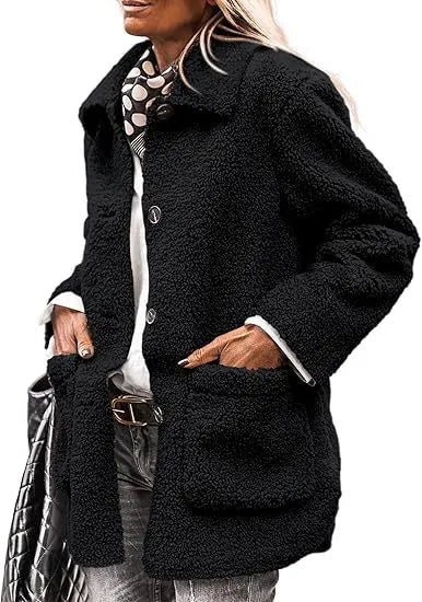 Winter Teddy Coat Women Plush Longline Button Front Coat