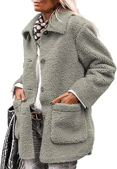 Winter Teddy Coat Women Plush Longline Button Front Coat