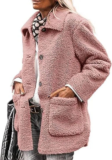 Winter Teddy Coat Women Plush Longline Button Front Coat