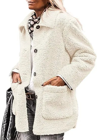 Winter Teddy Coat Women Plush Longline Button Front Coat