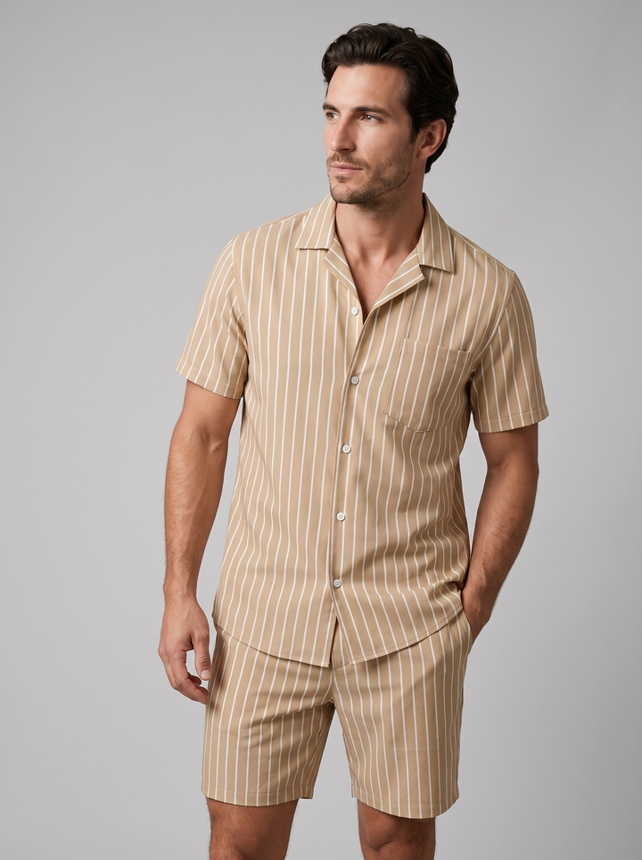 Heren Pinstripe Korte Mouw Co-ord Set Zomer